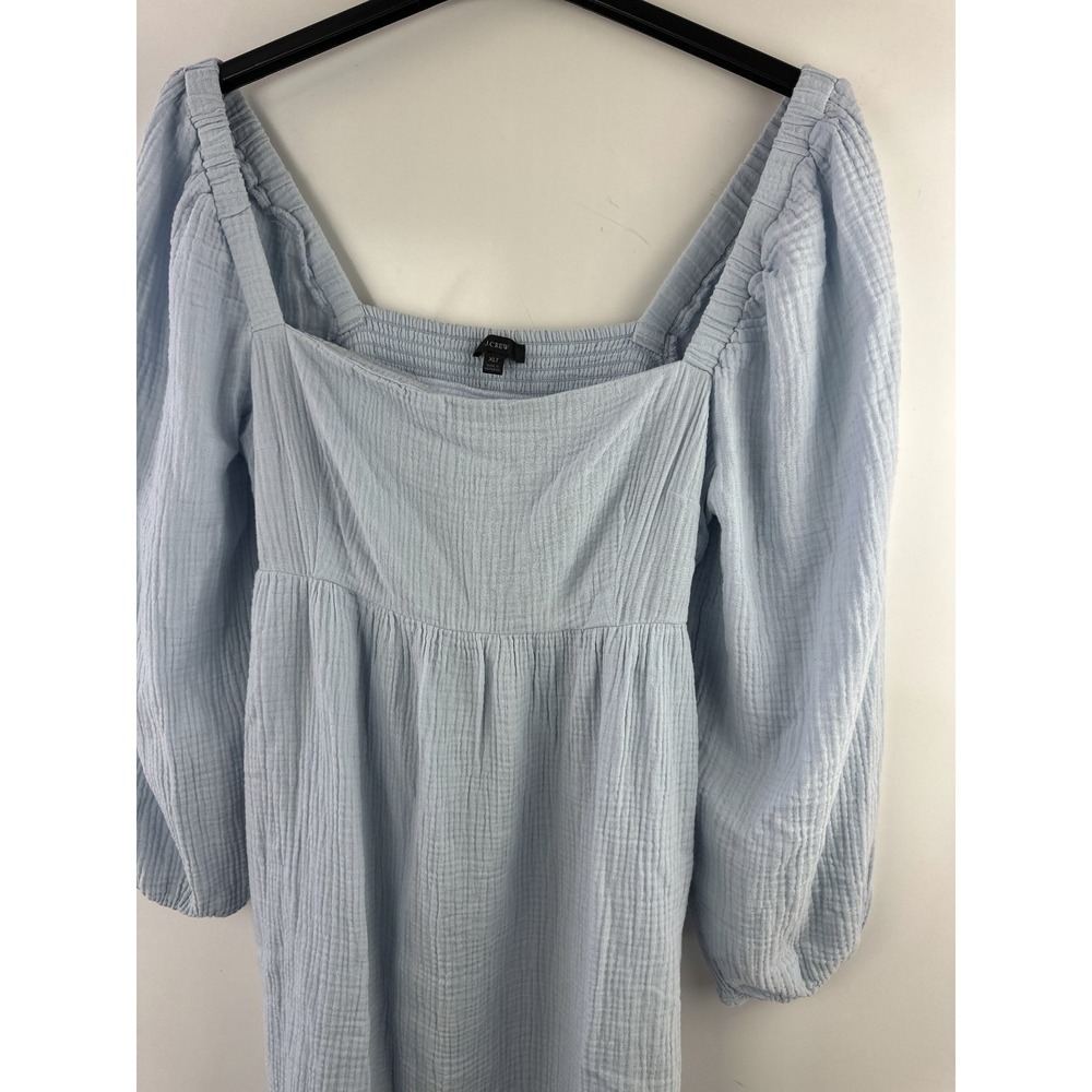 NWT J. Crew Soft Gauze Blue Cotton Smocked Square Neck Mini Dress XLT XL Tall - Picture 4 of 15